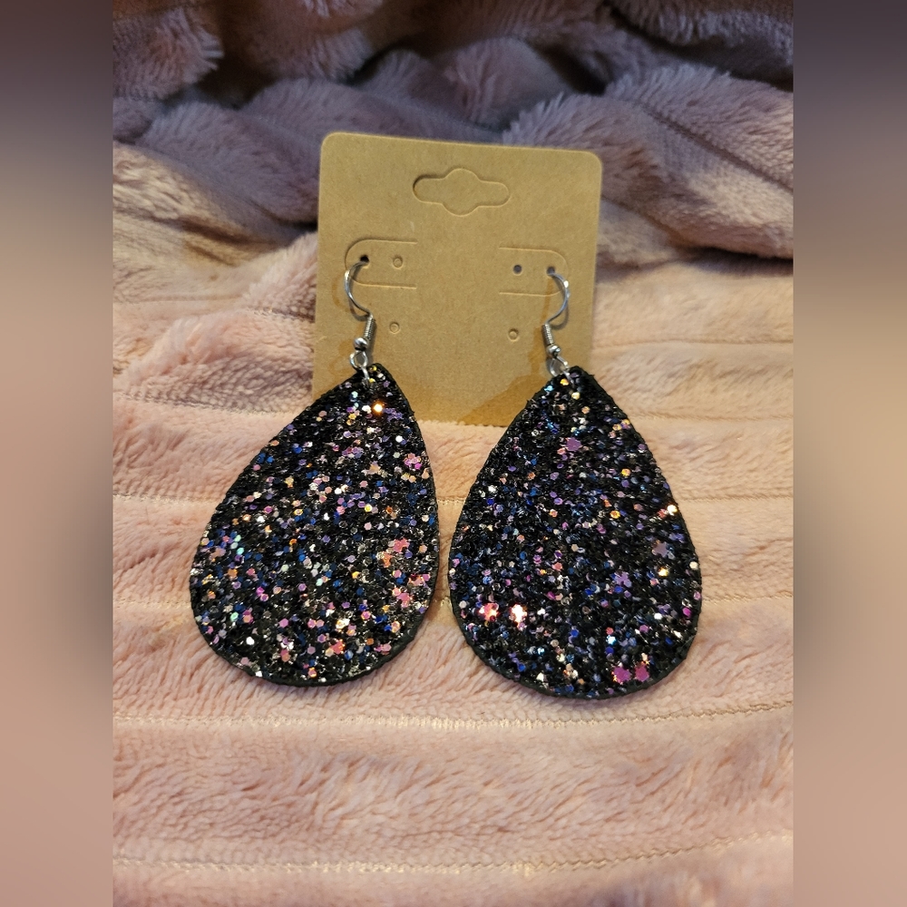 Multi-colored Iridescent Glitter Teardrop Earrings